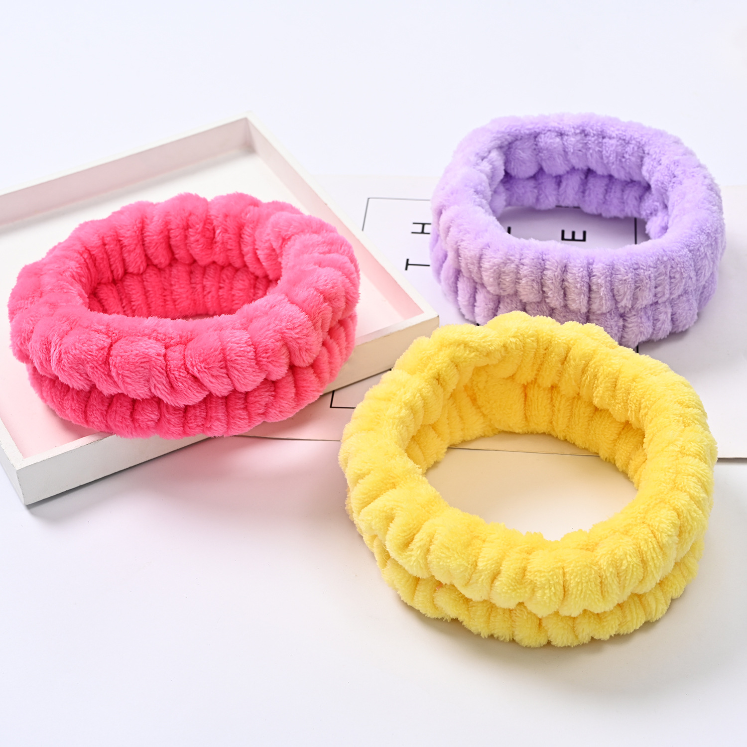 Bow face wash and hair band for girls wholesale solid color white matching makeup simple sweat-wiping wrist band flannel hair band pic 50
