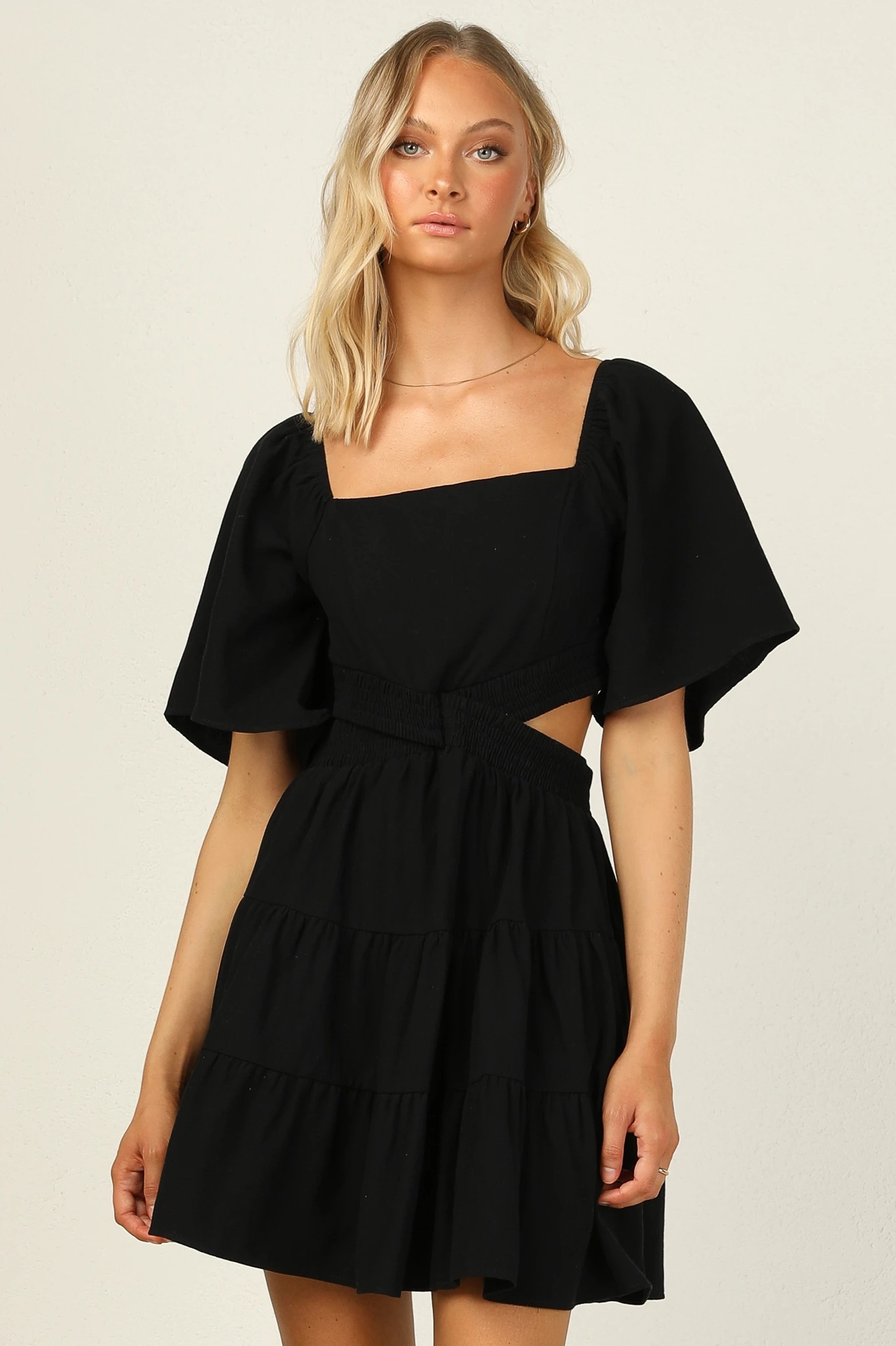 2022 European and American Cross-border Spring/Summer New solid-color rubber-waisted fresh and sweet short dress 22053 pic 8