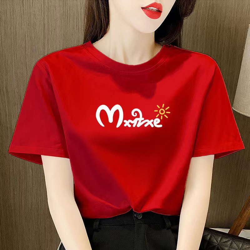 白色女士棉短袖T恤女2023新款夏季小个子体恤正肩大码印花上衣详情33