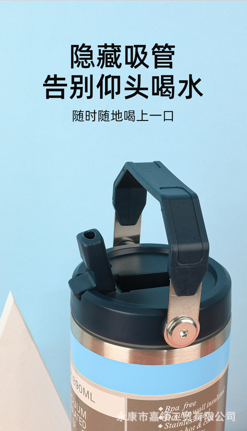 Cross-border wholesale 20/30oz handle water cups, car cups, car cups, 304 stainless steel insulated cups, cold preservation ice cups pic 2