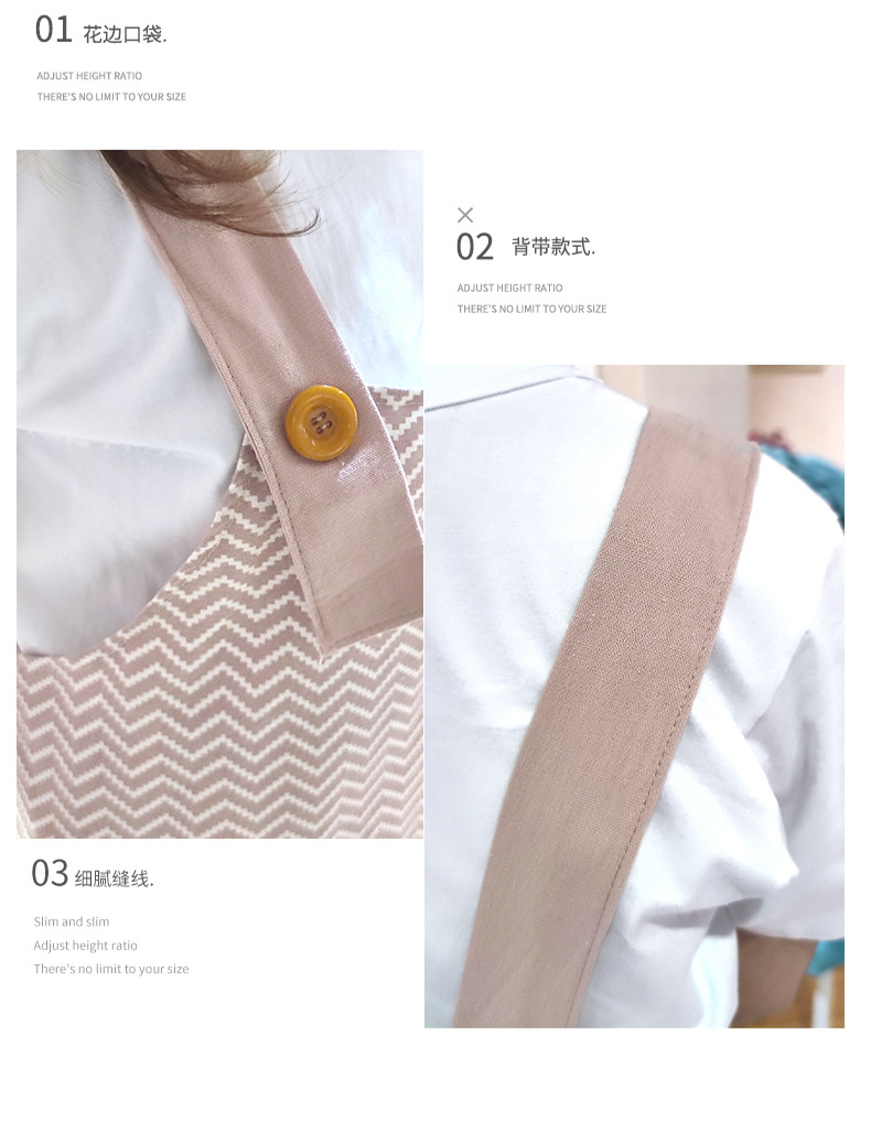 韩版高端防水防油围裙 康乐屋双层全棉背带厨房无袖口袋围裙批发详情8