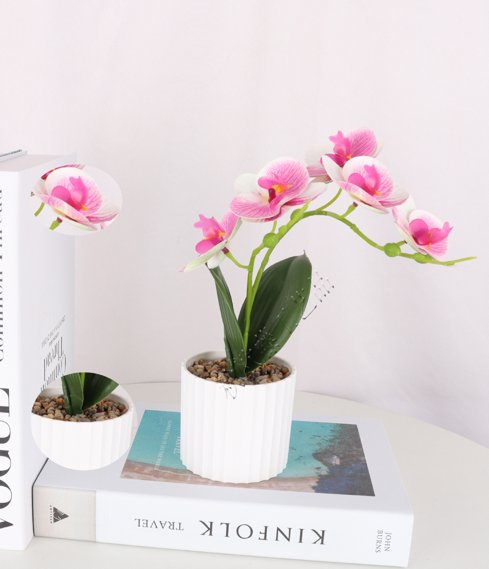 仿真3D蝴蝶兰2叉5头盆栽/仿真盆景/仿真花创意内室小摆件/亚马逊详情5