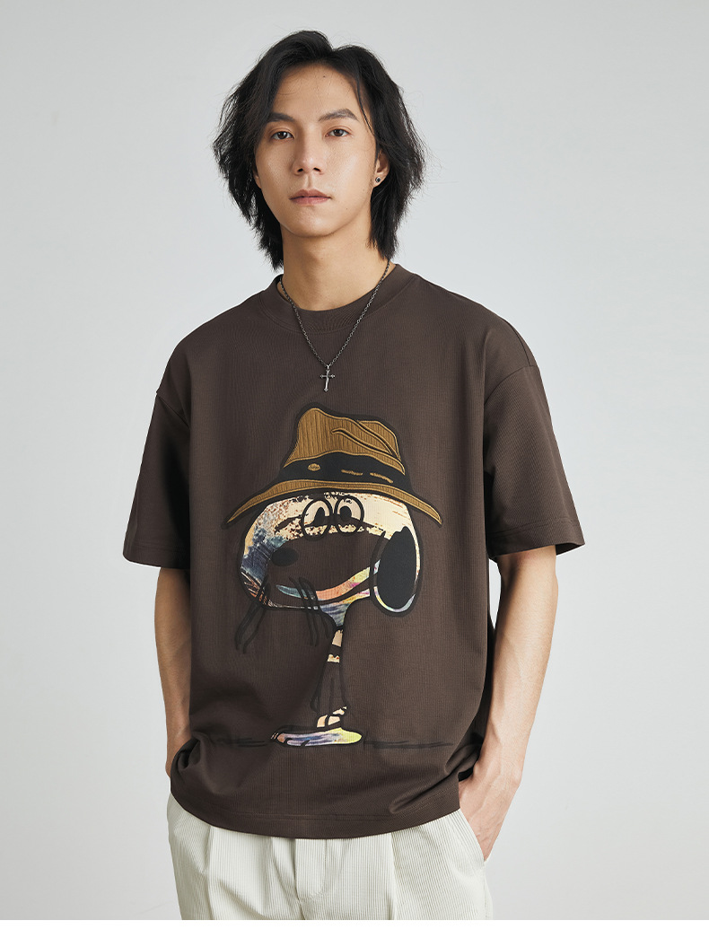 亦止男装美式卡通印花T恤男2024夏季新款短袖男宽松百搭情侣上衣详情2