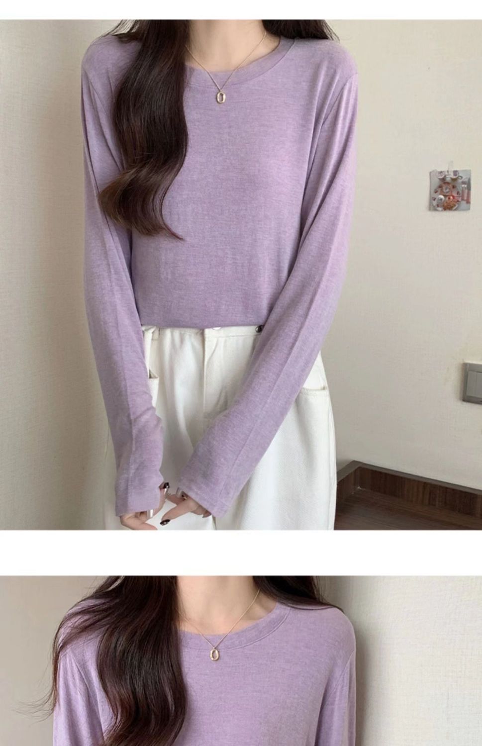 打底衫女宽松显瘦面膜T恤内搭秋冬新款软糯绒色磨毛长袖上衣代发详情15