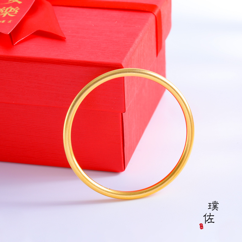 久不掉色里外一色越南保色沙金手镯仿古法黄金手镯光面实心素圈女详情14