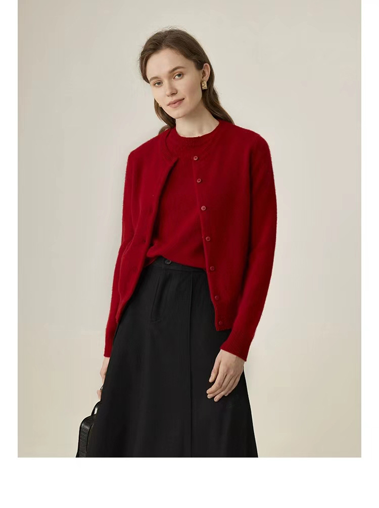 Qili Colorful Gemstone 12-color seamless one-piece Merino wool button cardigan, a versatile knitted long-sleeved top for commuting pic 33