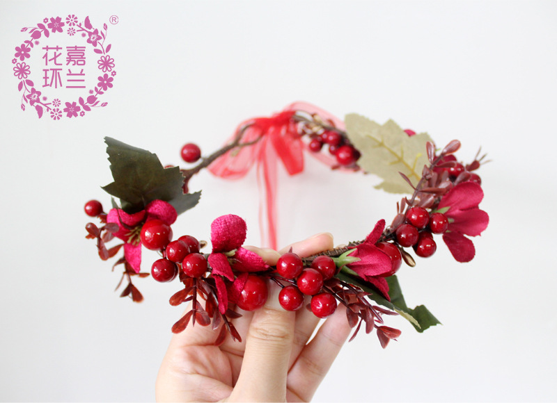 Jialan Flower Ring Berries Original pure hand-woven flower rings, beautiful bridal wedding photography styling accessories, hair bands pic 3