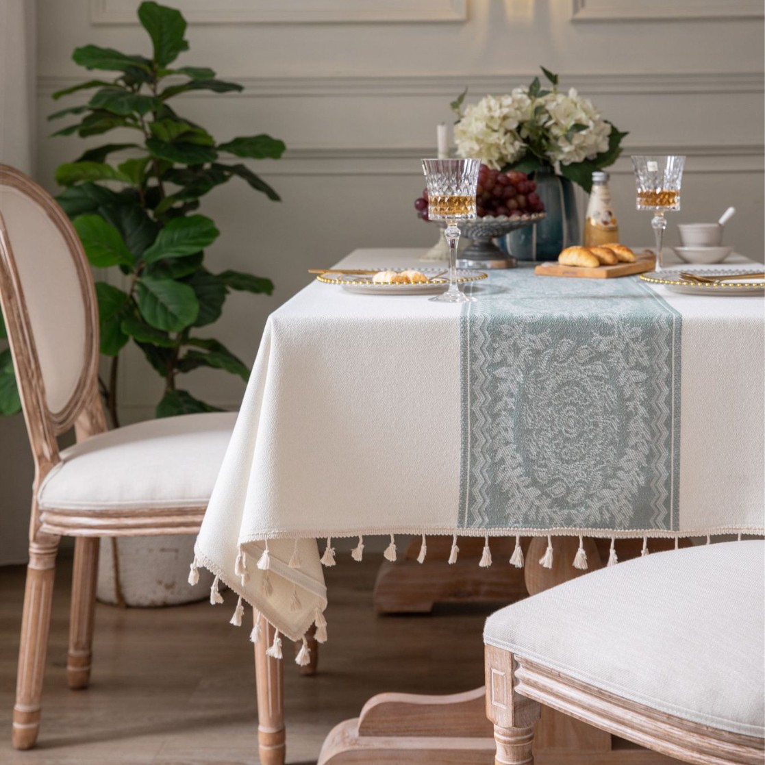 Jiexin offers wholesale of Nordic modern, simple, fashionable, creative and elegant rectangular tablecloths, blue round plates with tassels, fabric table MATS, coffee tables and stall decorations pic 16