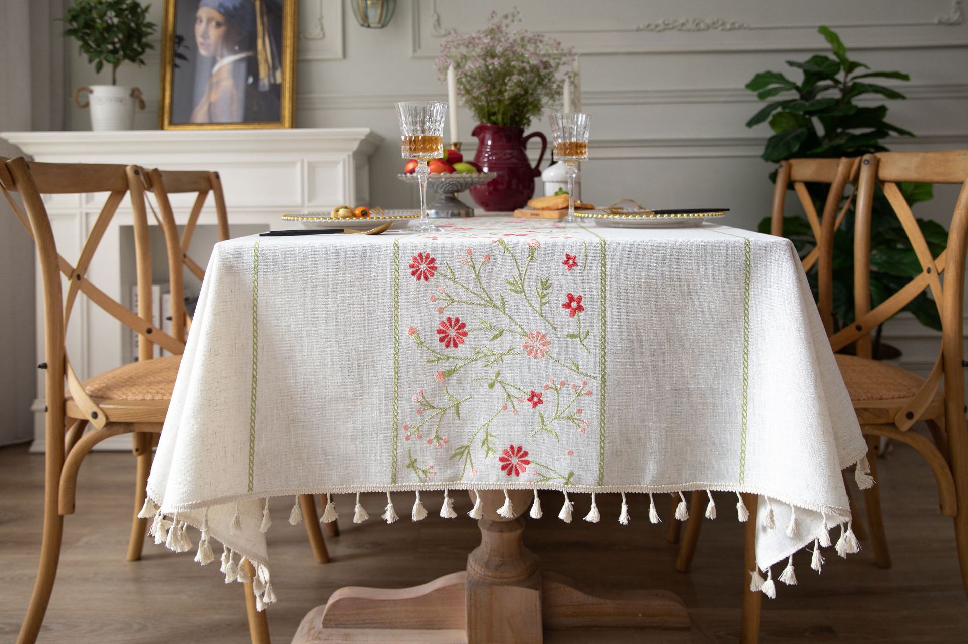 Cross-border plain thickened tablecloth, fresh white Japanese-embroidered flower Western tablecloth, party Japanese table mat pic 6