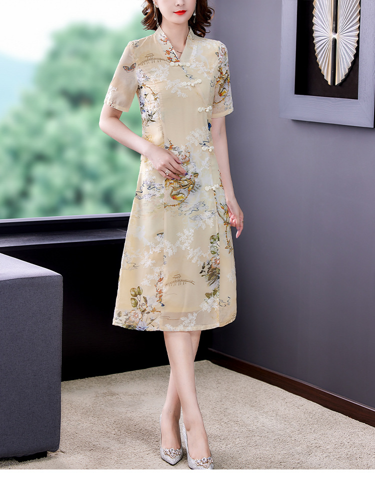 中国风低领改良旗袍女2022新款汉服连衣裙高档收腰显瘦中长款裙子详情12
