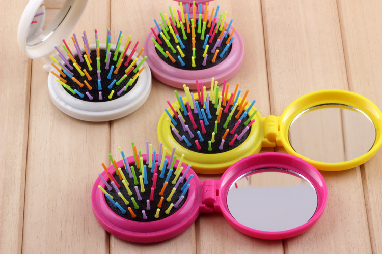 紈媚直供彩虹迷你翻蓋式鏡梳氣囊梳子創(chuàng)意便攜式折疊鏡子梳按摩梳詳情6