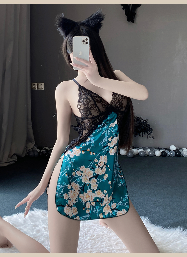 新款美背深V诱惑性感吊带睡裙春夏蕾丝拼接情趣内衣女士居家睡衣详情10