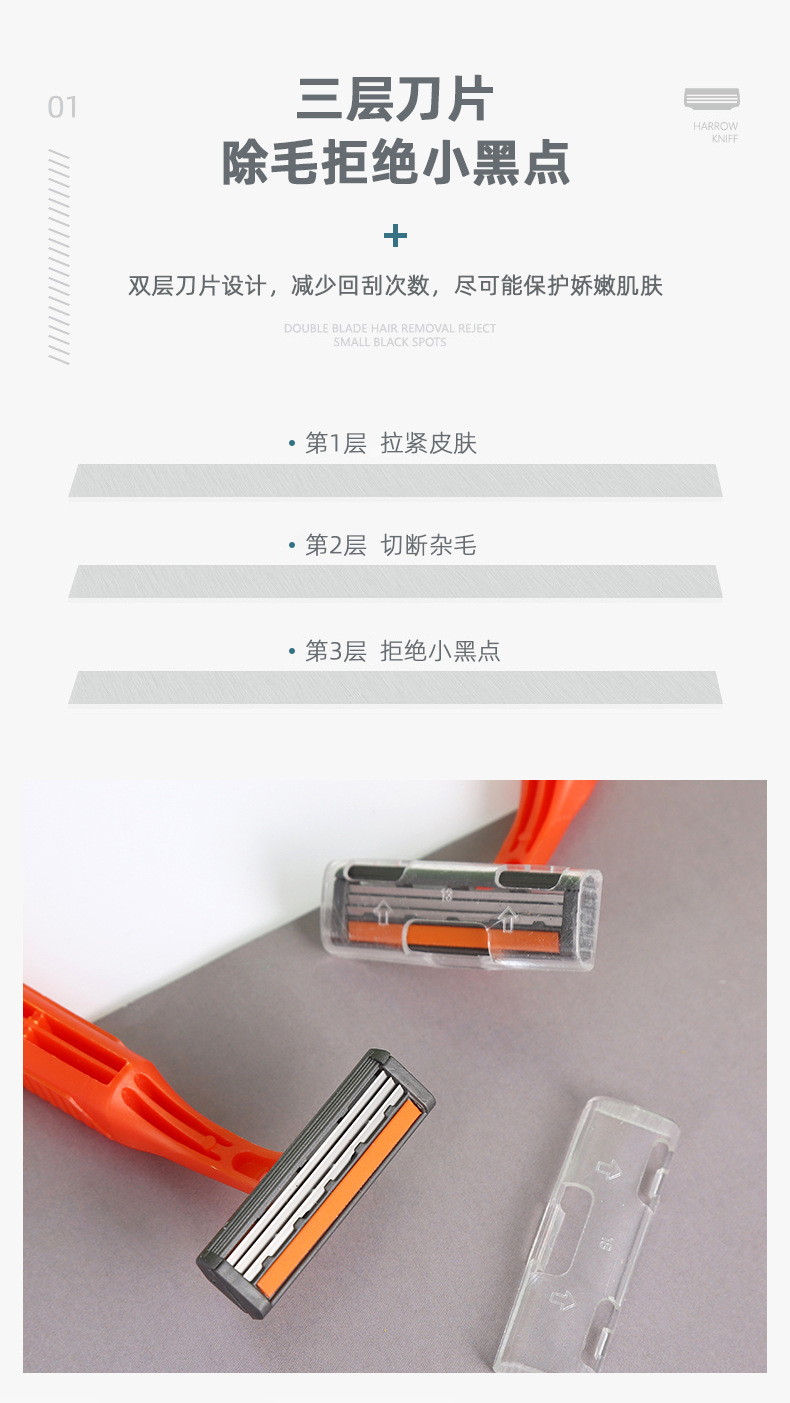 MTC12把装手动刮毛刀三层手动剃须刀男士三层刀头刮胡刀旅游装刀头详情3