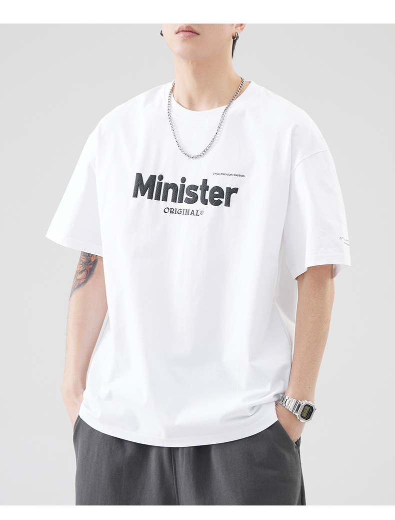 古川男装|复古重磅简约印花短袖t恤男士夏季款学生百搭宽松半袖男详情13