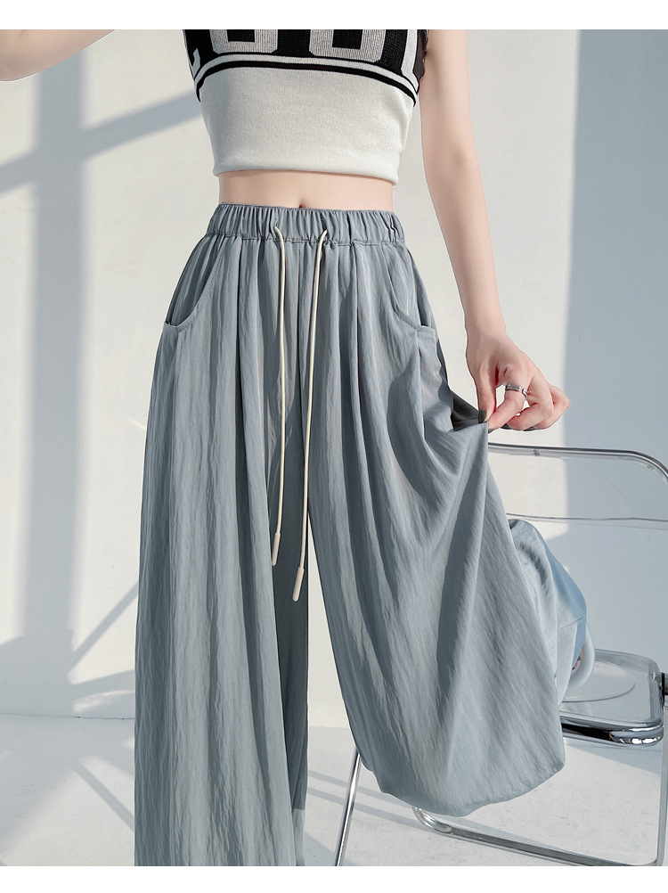 冰丝山本休闲裤女2024夏季新款高腰宽松直筒防晒垂感日系阔腿裤潮详情45