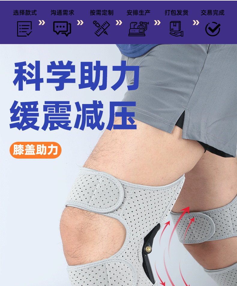 膝盖助力器护膝爬楼登山弹簧支撑加宽绑带可调节加压膝盖助力器详情1