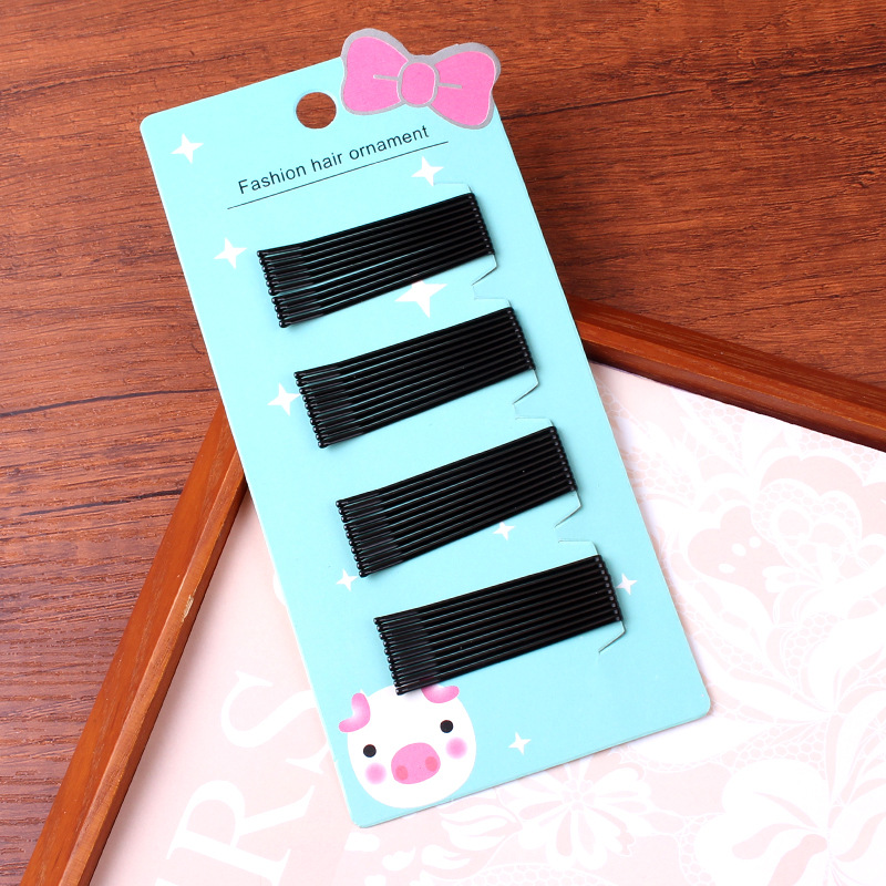 韩国精致新款发饰黑色简约碎发夹百搭波浪一字夹套装刘海边夹批发详情11