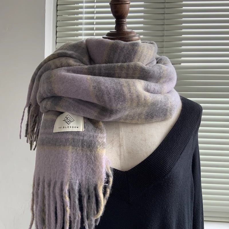 秋冬新款马海毛美拉德格子围巾复古氛围感加长加厚保暖披肩批发男详情5