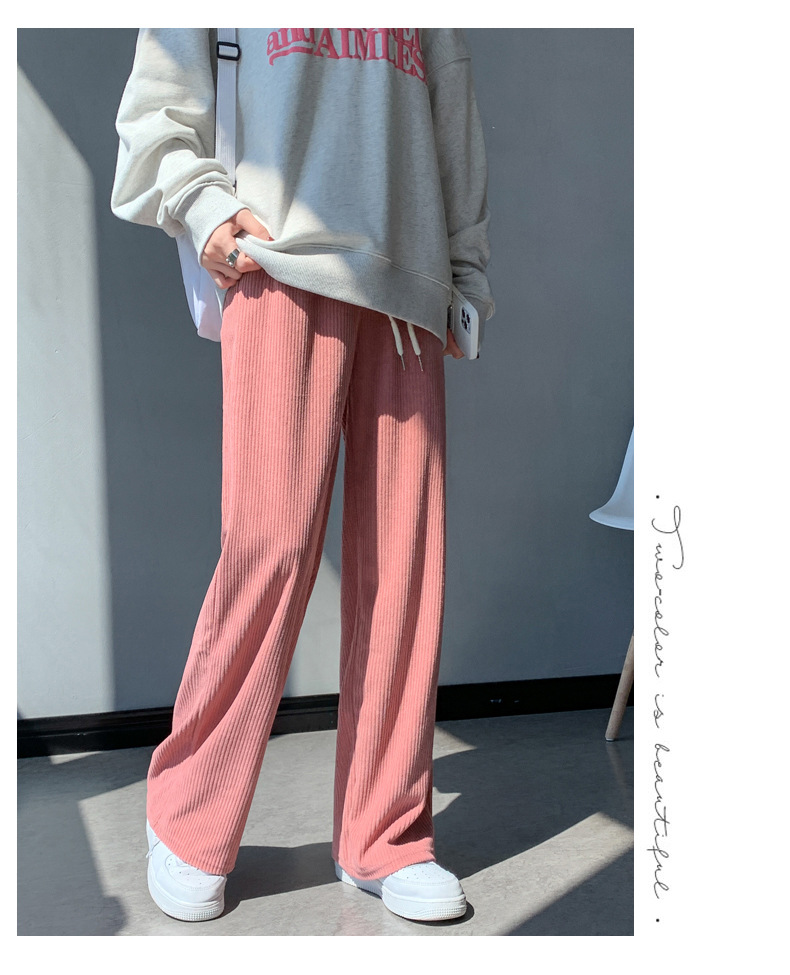 Dengxin Ou cotton fleece wide-leg pants for women 2022 New style spring, autumn and winter high-waisted loose straight-leg striped casual pants pic 19