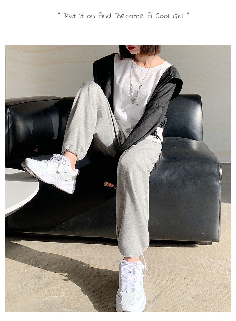 Grey sport pants for women Spring/Autumn 2021 new style loose, tight-fitting, high-waisted, drape casual straight-leg wide-leg sweatpants pic 19