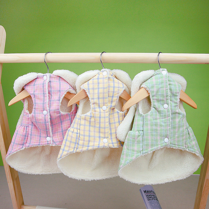 New sweet and ladylike checkered cotton dress for pet clothing in autumn and winter, cat dress that can be hung and pulled, 23 White Rabbit cotton dress pic 5