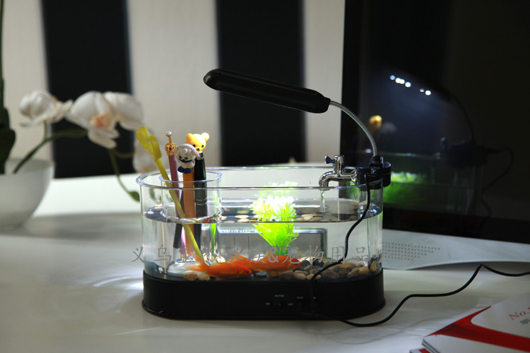 Creative desktop aquarium USB mini small ecological ornamental Golden Dragon fish acrylic fish tank manufacturer wholesale pic 9