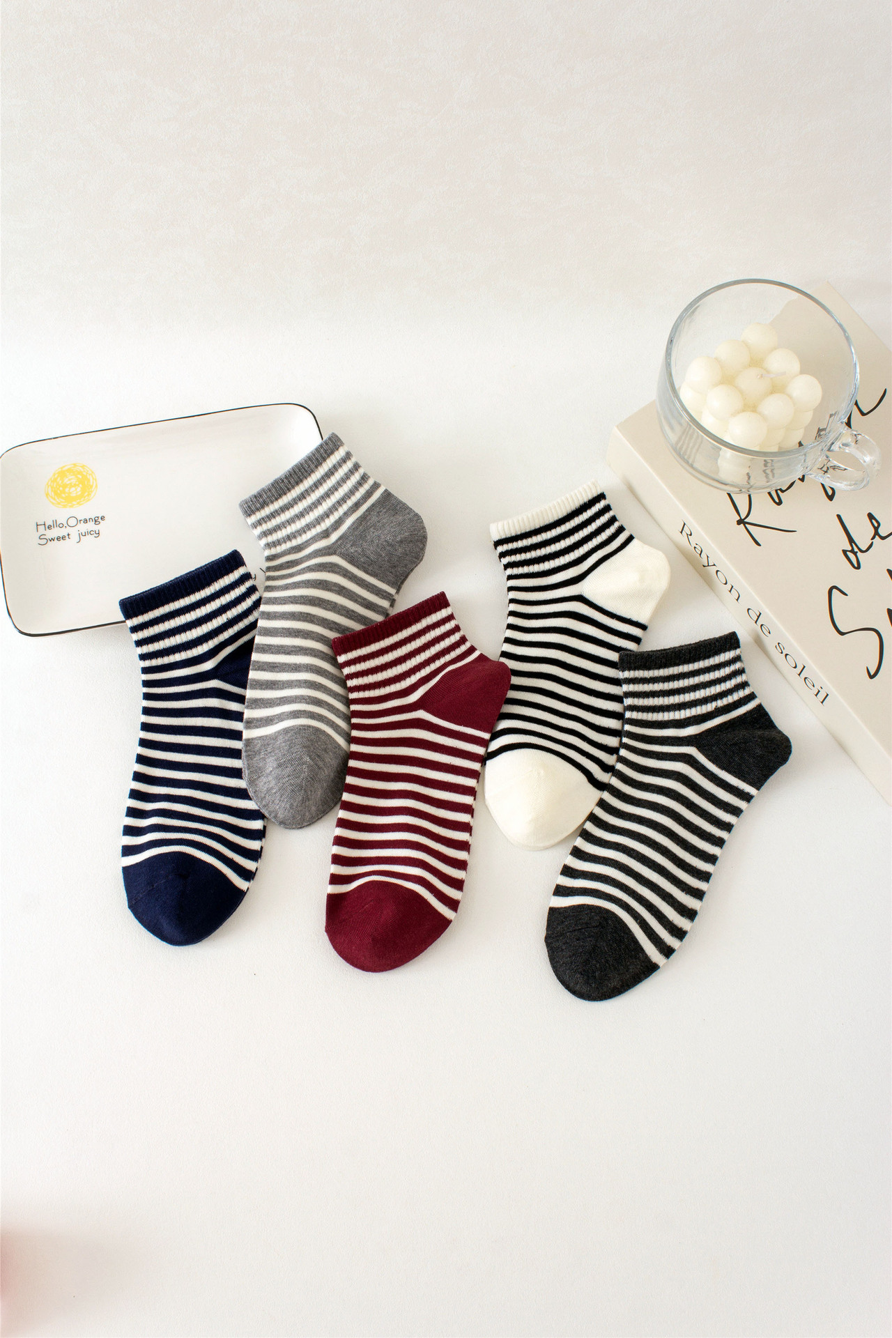 Striped socks, short socks for women, low-top cotton, shallow mouth, Korean school style, cute four-season Korean boat socks for women in autumn and winter pic 2