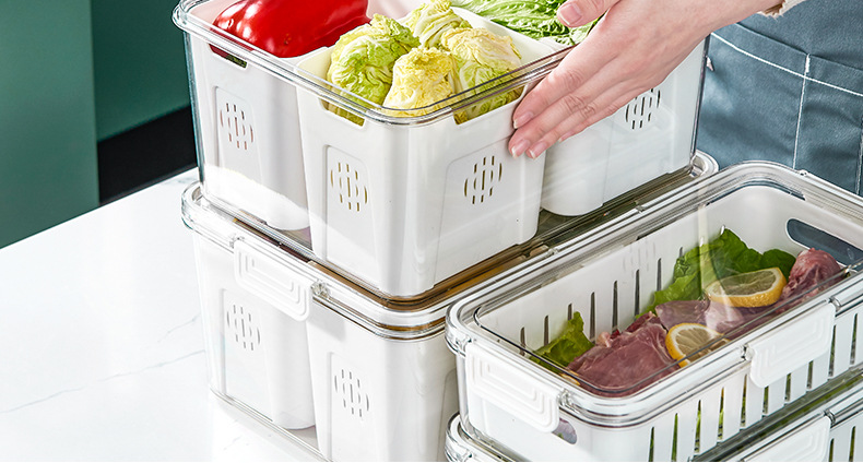 调料盒密封防潮防虫手提式水果篮多分格厨房收纳沥水篮冰箱收纳盒详情11