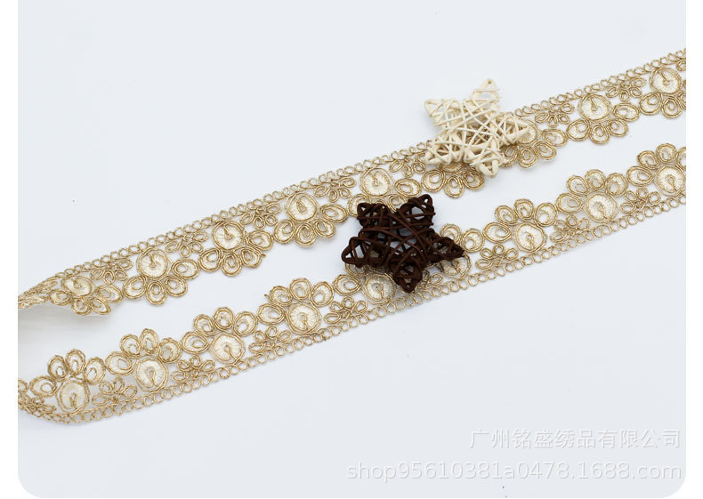 Wholesale of 4cm golden strand embroidery lace accessories, ethnic-style clothing, Hanfu, cheongsam accessories, barcode webbing pic 8