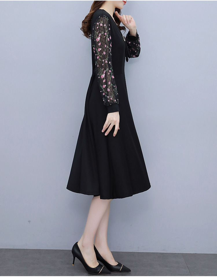 Chiffon dress for women 2022 Spring and Autumn New Style, a mid-length Korean-style waist-cinching and slimming dress with floral patchwork pic 8