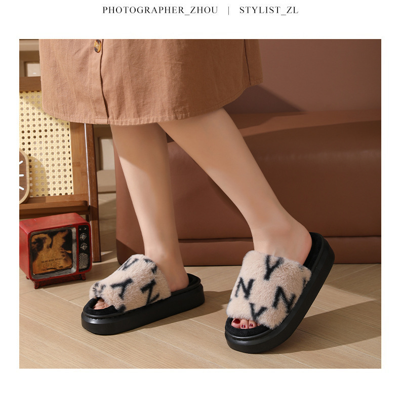 毛毛拖鞋女2024年春季新款室内厚底开口棉拖鞋批发秋冬季可外穿潮详情8
