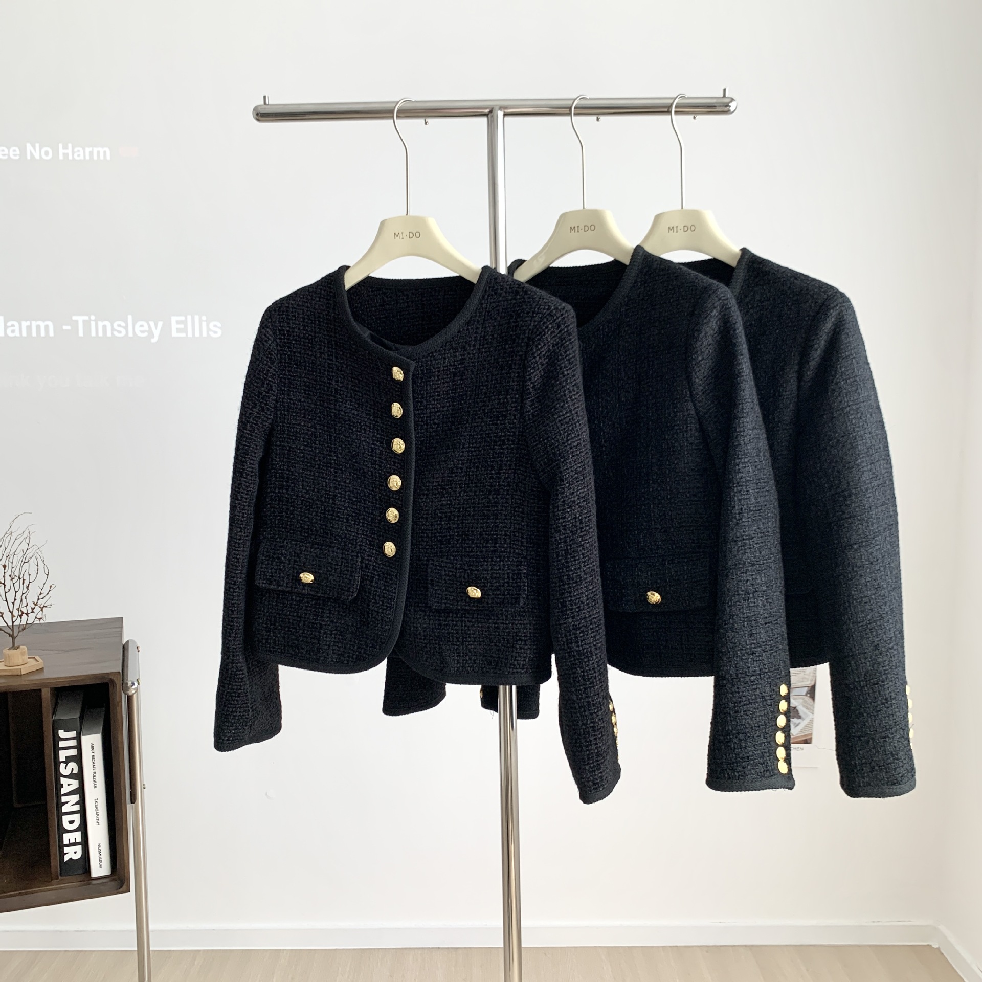 同款~黑色小香风短外套女23秋冬新款粗花呢六扣双口袋详情15