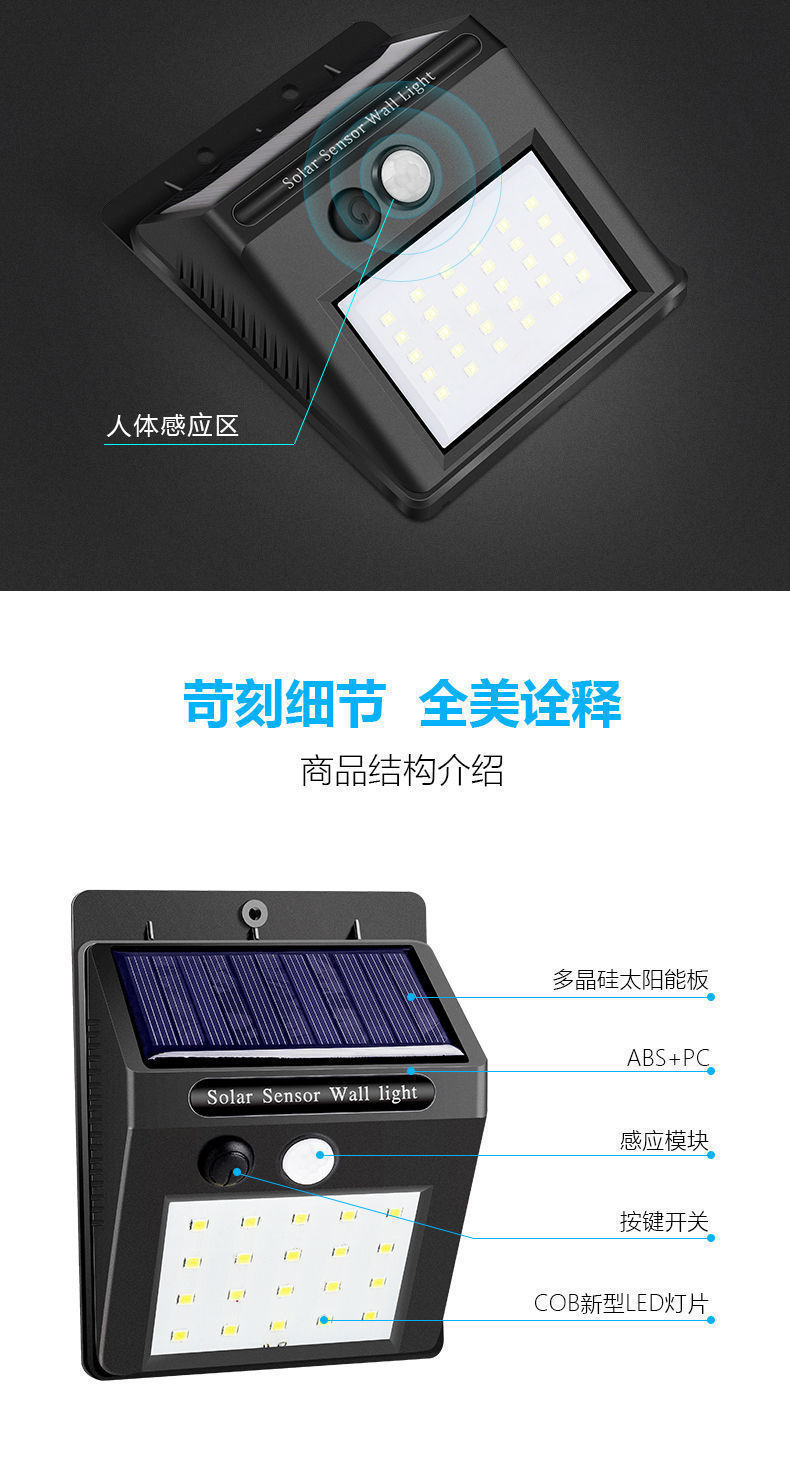 Outdoor solar lighting garden lamps, human-sensing ultra-bright waterproof wall lamps, new rural household outdoor street lamps pic 3