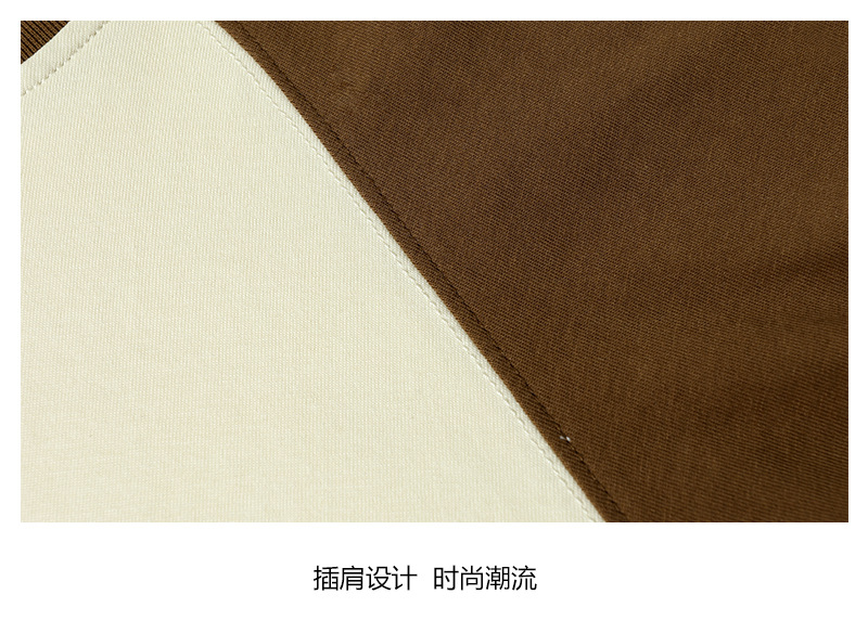 A 250-gram pure cotton off-the-shoulder threaded cuff round-neck long-sleeved T-shirt for women, featuring a loose, color-blocked base layer pic 13