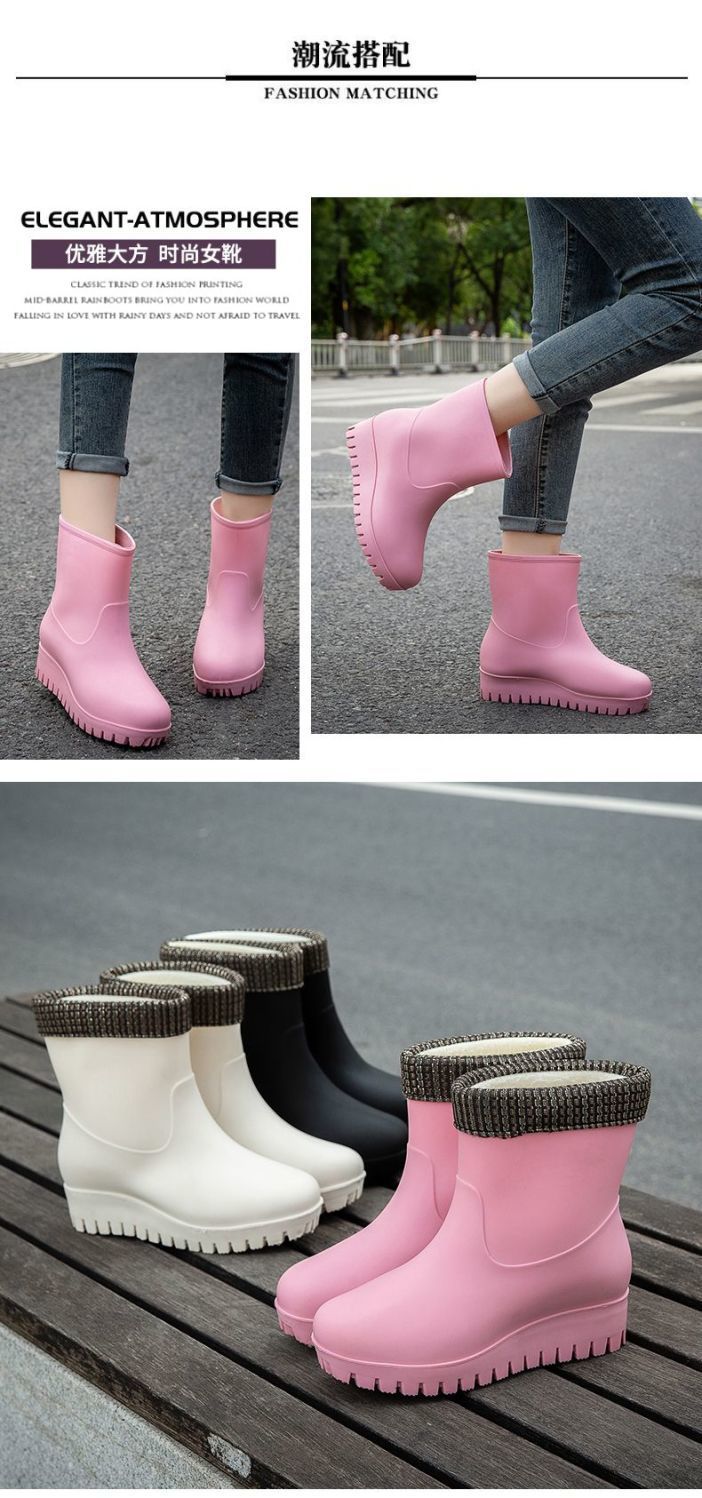一件代发时尚雨靴女款时尚长筒水鞋防滑厚底增高胶鞋高跟工作雨鞋详情3