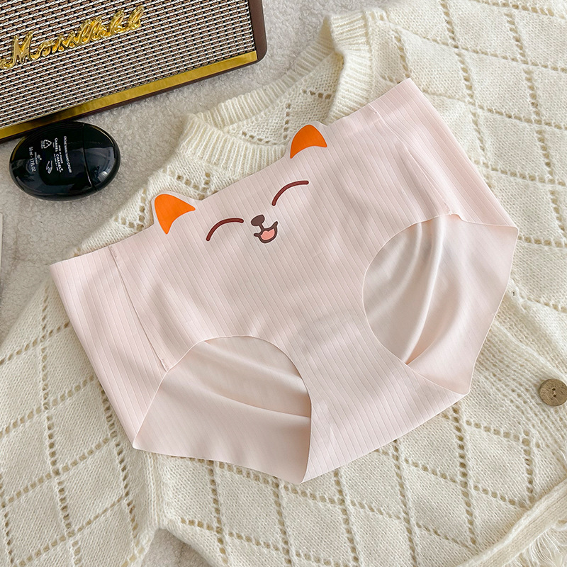 无痕内裤少女可爱猫咪中腰抗菌苹果臀舒适卡通日系女士三角裤新款详情14