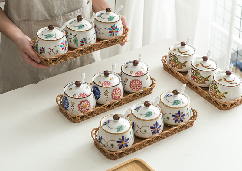 日式调味罐陶瓷猪油罐耐高温大容量厨房餐具带盖勺多款式热销套装详情11