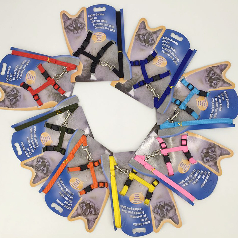Pet supplies factory cat chains and kittens use I-shaped chest straps, leash ropes, and cat lashes for walking and guiding pic 3