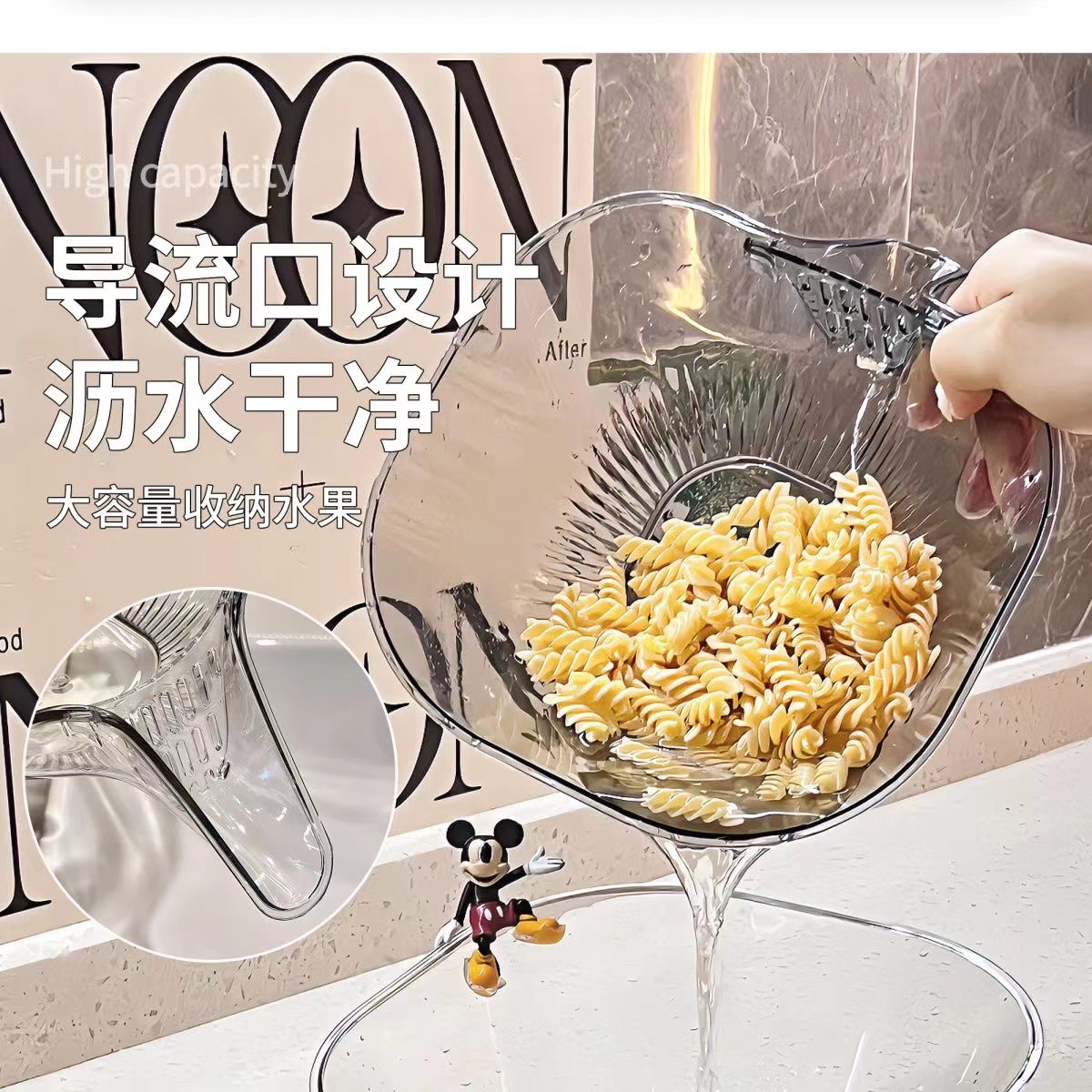 ins透明厨房淘米神器洗米筛沥水篮家用自带沥水淘菜洗水果盆详情8