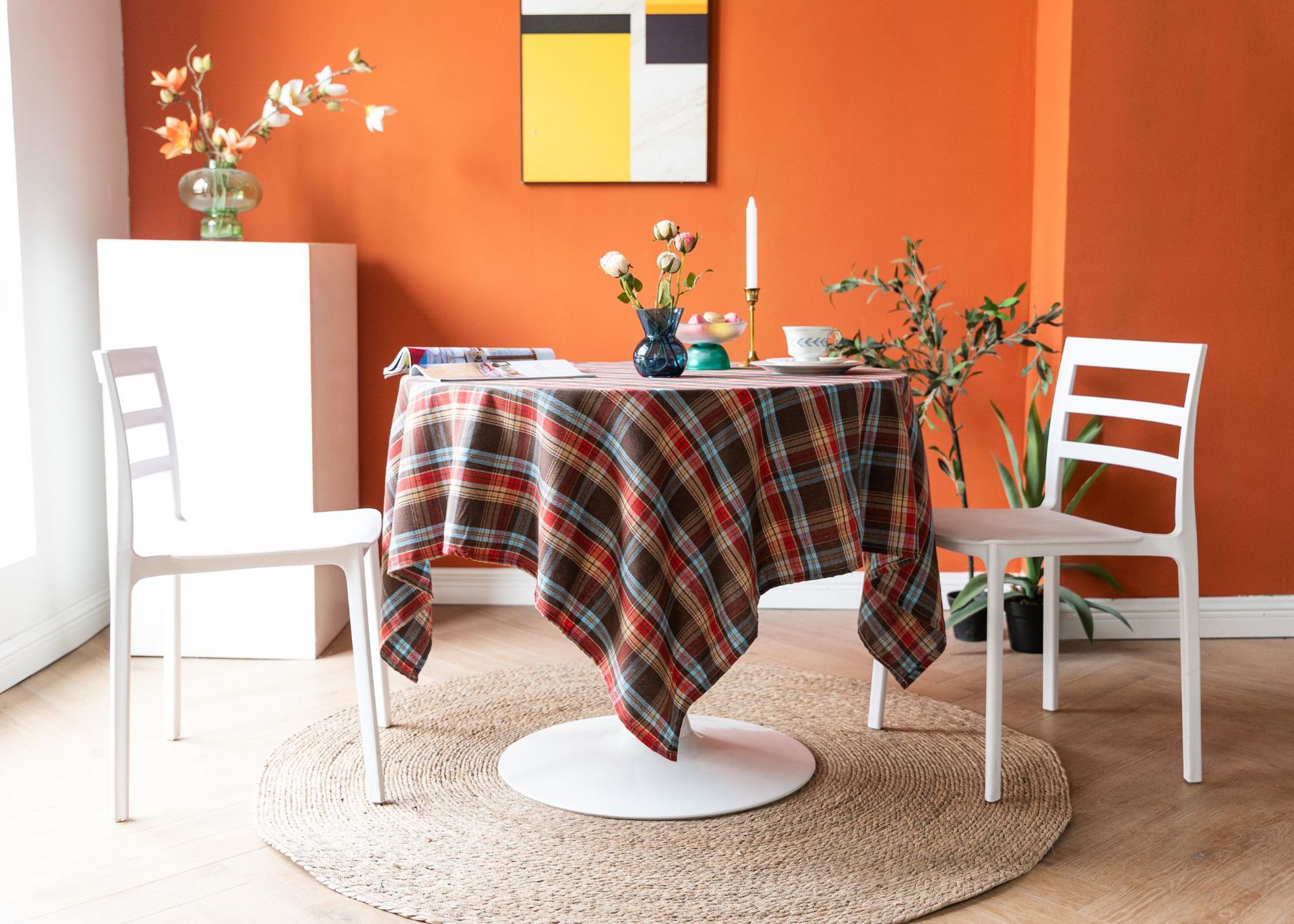 Cross-border Christmas holiday decoration table fabric, retro striped checkered cotton and linen restaurant party cover, Amazon pic 20