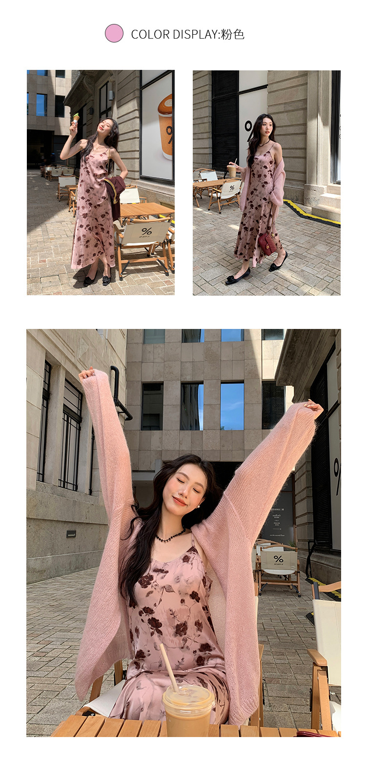 爱西里2024秋季韩系优雅气质吊带缎面印花连衣裙显瘦长裙女11731详情16