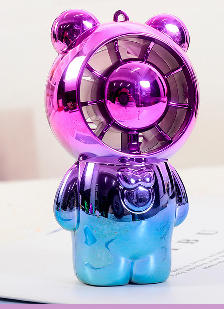 手持电镀渐变彩色卡通小熊桌面usb风扇 户外钥匙扣迷你口袋风扇详情4