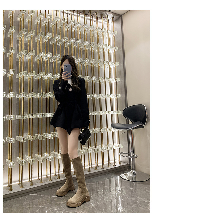 小个子长筒靴子女2024秋冬新款绒面弹力瘦瘦靴显瘦高筒性感长靴子详情13