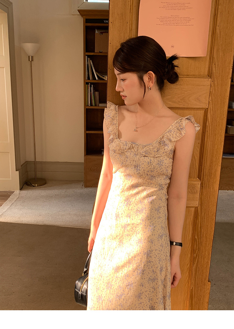 MOXI十三行女装法式连衣裙女2024夏季新款方领碎花长裙高级感裙子详情17