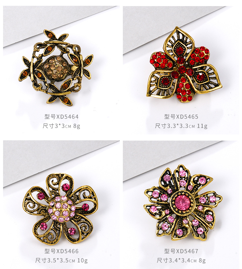 亚马逊时尚外贸卡装镶水钻胸针 合金水钻小别针胸花服饰 配饰批发详情8