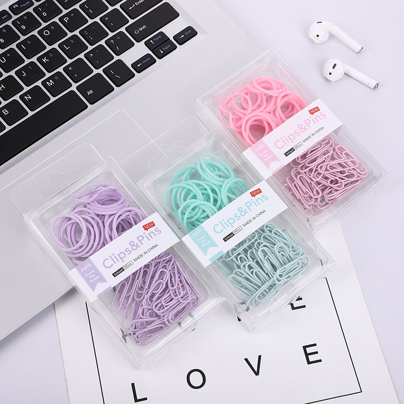 Cross-border 2-in-1 office combo set, macaron-colored paper clip, ticket holder, thumbtack, round head clip, keychain box pic 5