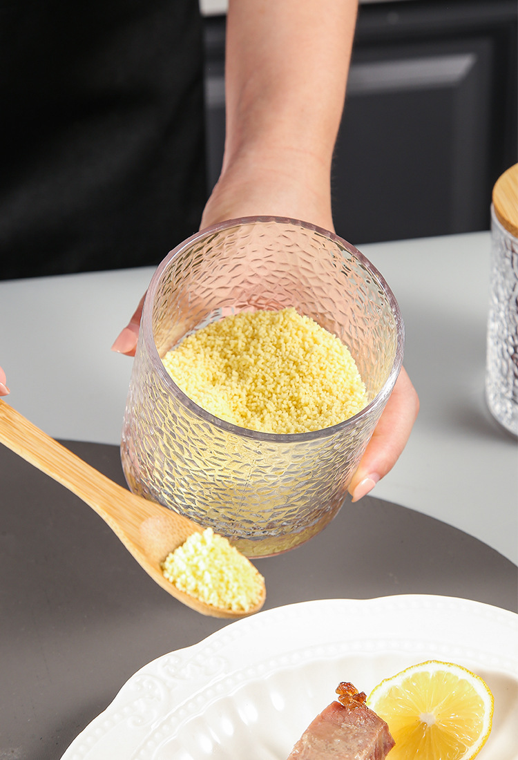 Green Classic Japanese Hammer patterned glass sealed Jar, Creative bamboo and wood tea jar, seasoning jar, storage jar, Kitchenware pic 17