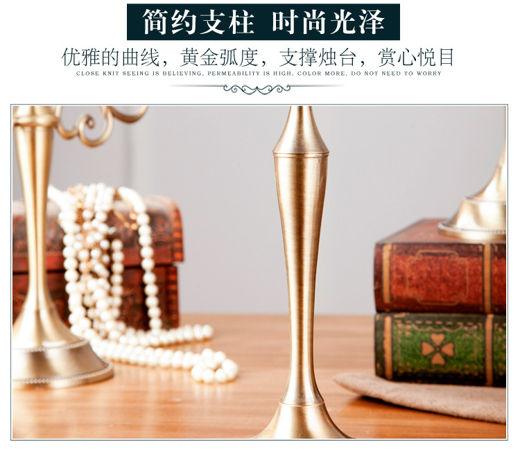 摆件烛台 欧式复古婚礼酒店装饰用品三头金色烛台直销  蜡烛台详情12