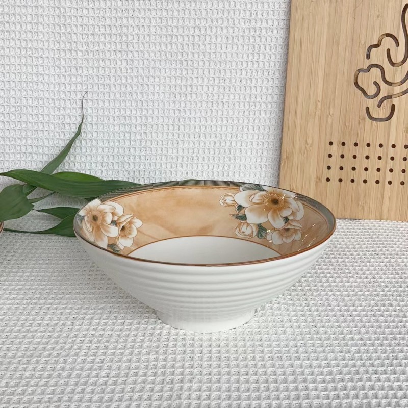 Japanese camellia ceramic bowls, plates and tableware, household rice bowls, large soup bowls, vegetable plates, popular retro bowls and plates, can be microwaved pic 8