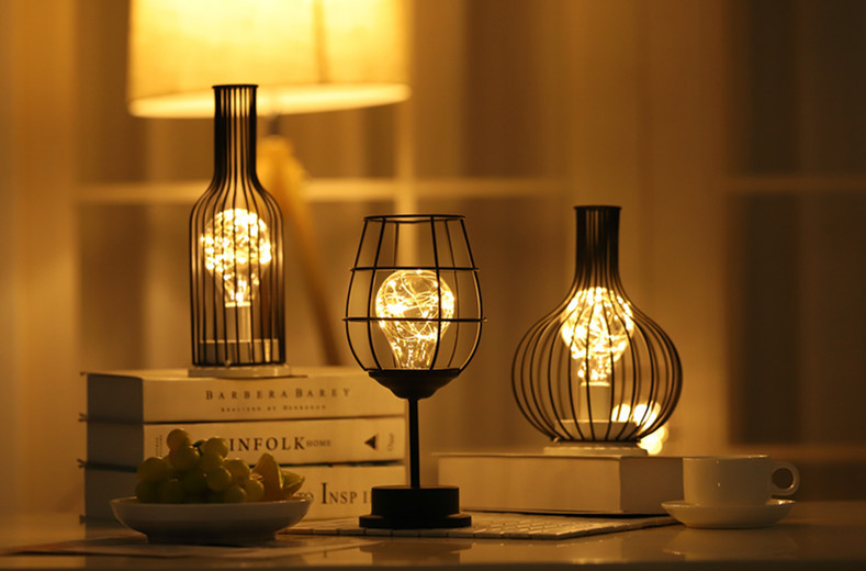 Cross-border new lantern night light, girlish led iron night light, wine glass and wine bottle gift decorative light pic 11